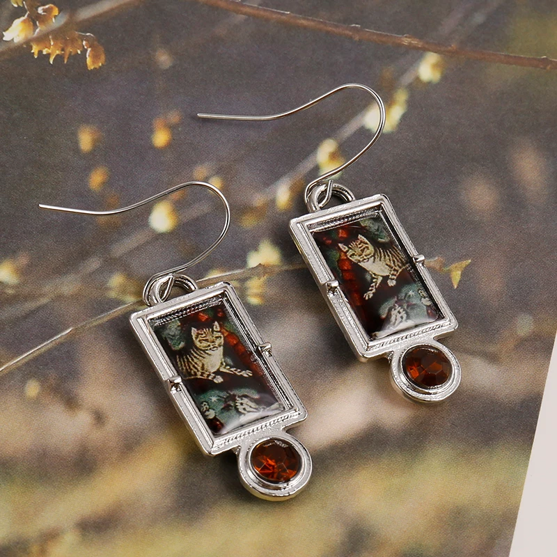 Bohemian Ethnic Painting Earrings For Women New Design Metal Colorful Pattern Geometry Long Pearl Statement Earrings Women Girl