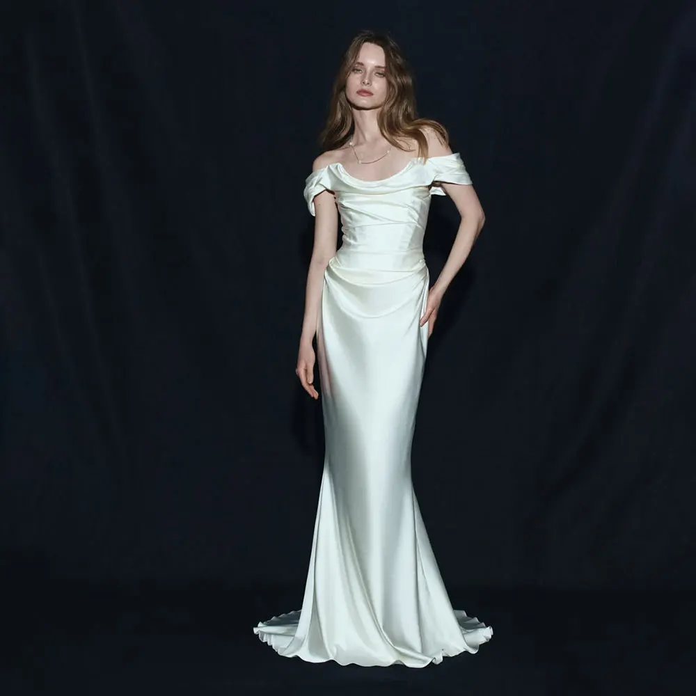 Fancy High Quality Korea Wedding Dress Photoshoot Mermaid Off Shoulder Evening Gown Back Corset 웨딩드레스 Customized