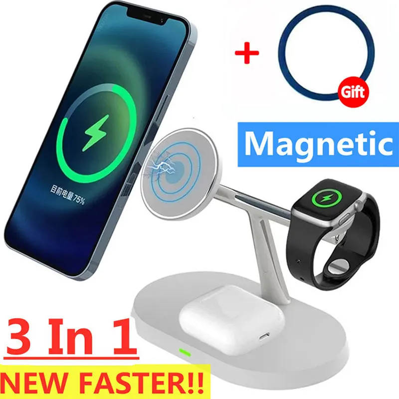 30W 3 in 1 Magnetic Wireless Charger Stand For iPhone 15 14 13 12 Pro Max Airpods Apple Watch 8 7 Macsafe Fast Charging Station