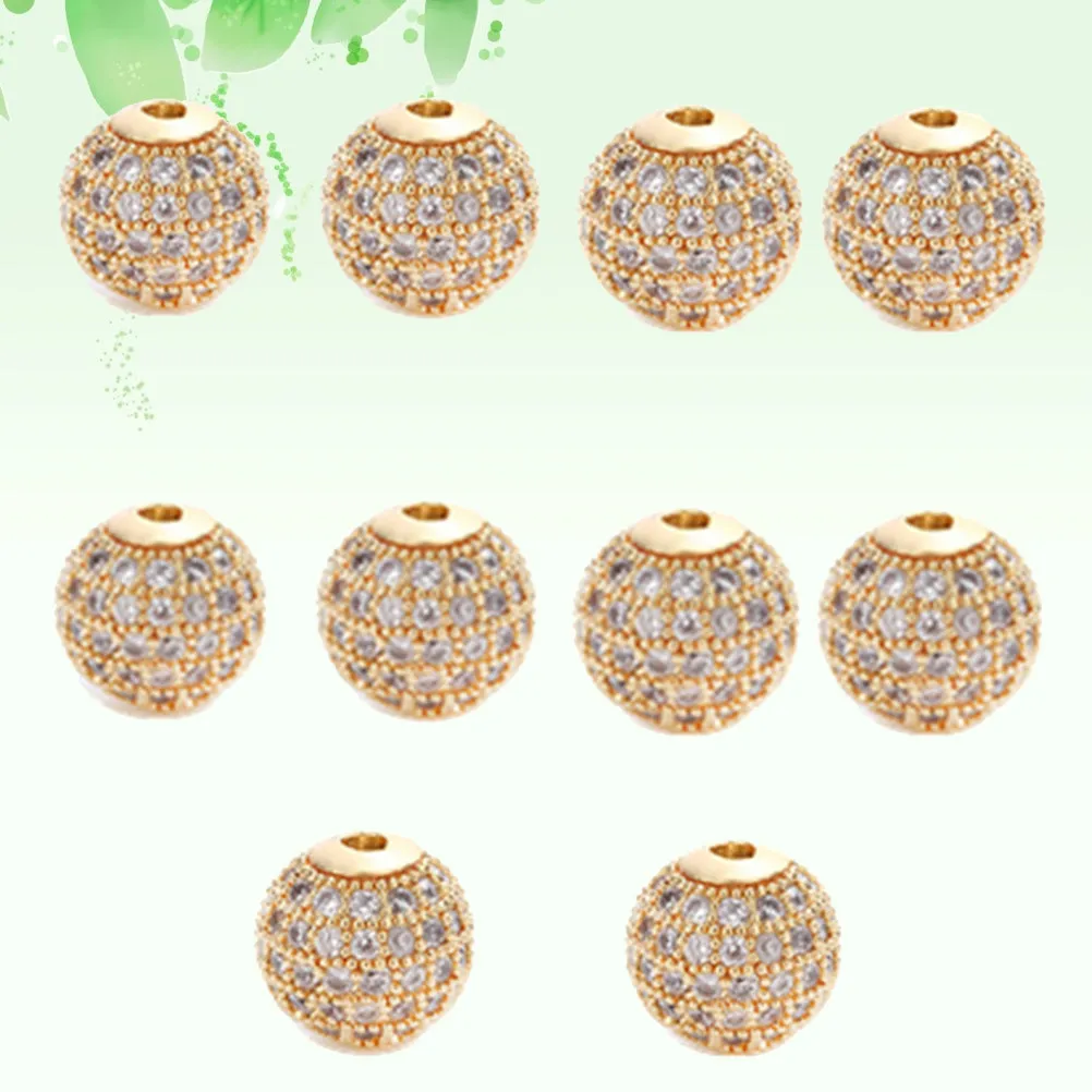 5Pcs 8Mm Cubic Zirconia Diamante Loose Beads for Jewelry Making Bracelet Necklace DIY Craft with Large Hole Stringing Compatible