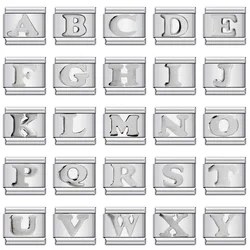 26 English A-Z Letter Name Custom 9mm Link Charms Silver Color Italian Stainless Steel Bracelet DIY Jewelry Making Hand Chain