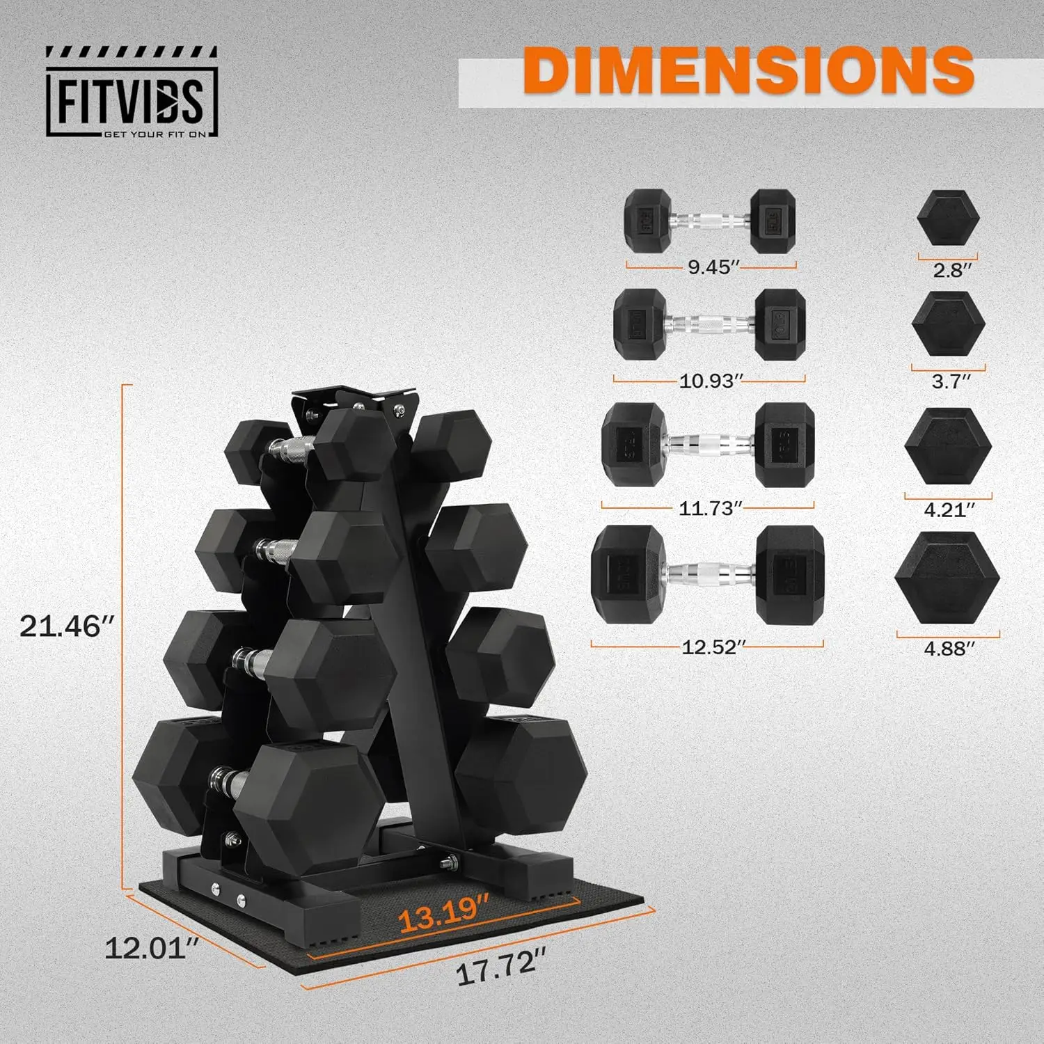 Rubber coated hex dumbbell set with storage rack for home gym, rubber material, anti - slip grip, multiple weight options
