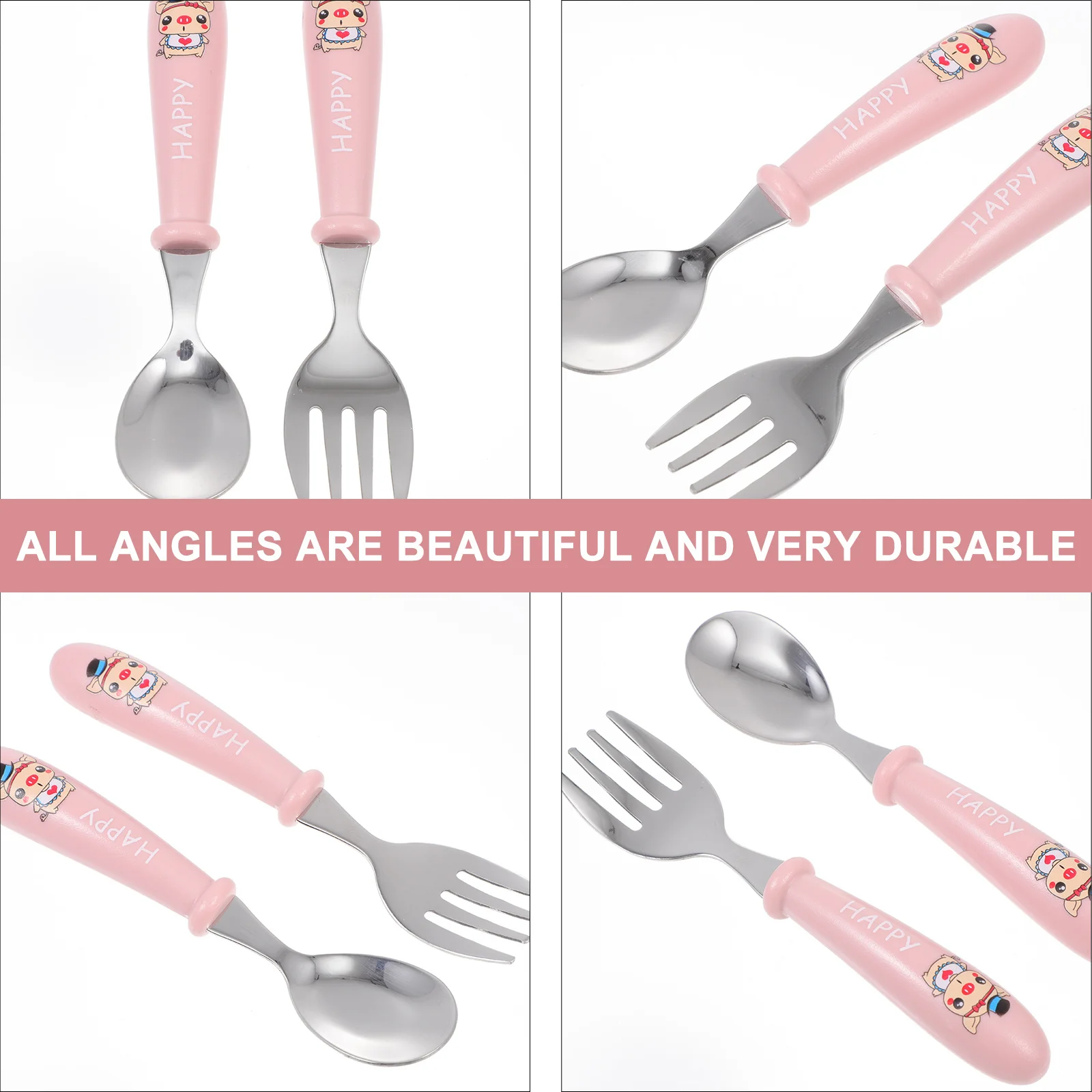 

1 комплект, набор детских тренировочных ложек и вилок, детская посуда из нержавеющей стали, гладкие края, портативный ящик для хранения, практичный, прочный