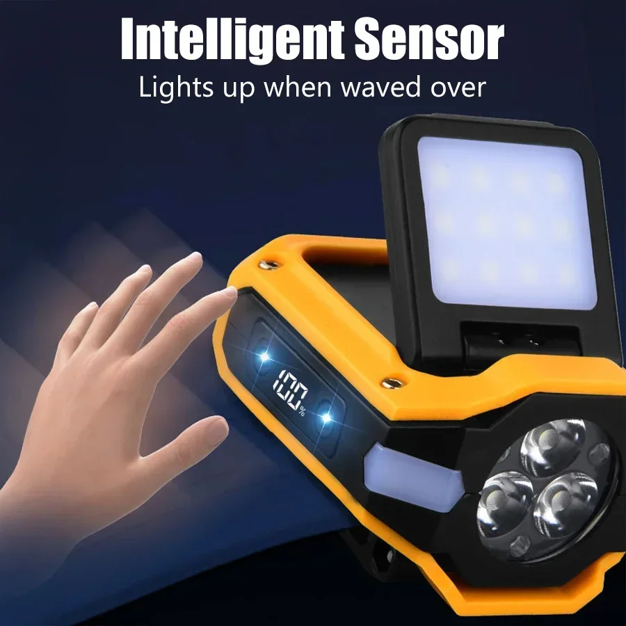 Индуктивный светодиодный фонарик COB, перезаряжаемый через USB фонарь с цифровым дисплеем мощности, водонепроницаемый дизайн для бега на открытом воздухе, кемпинга