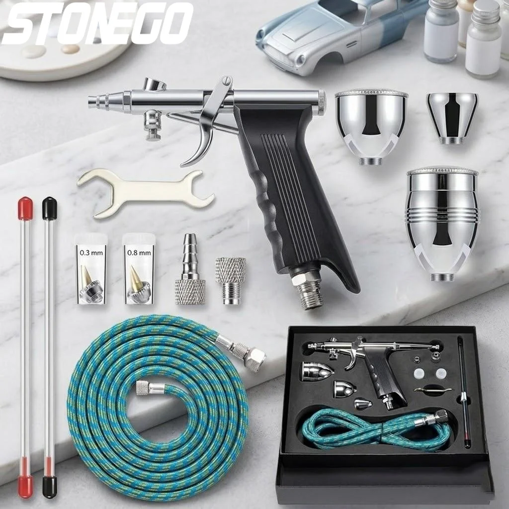 

Набор аэрографов двойного действия с иглами 03, 05, 08 мм и бачками 2, 5, 13 мл для рисования, татуировок, декора тортов, маникюра и макияжа