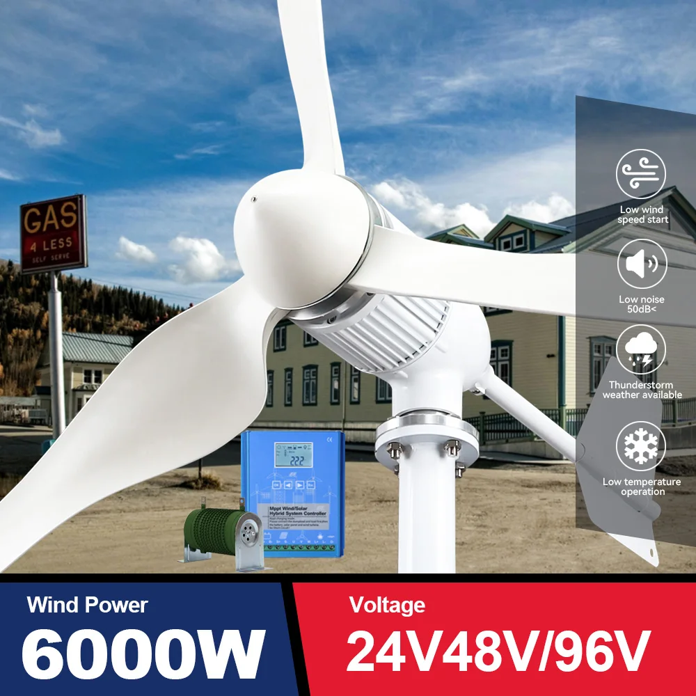 

6KW Wind Generator Turbine Power 6000w 3 Blades 24v 48v 96v With Mppt/Hybrid Charge Controller Windmill For Yacht Farm Home Use