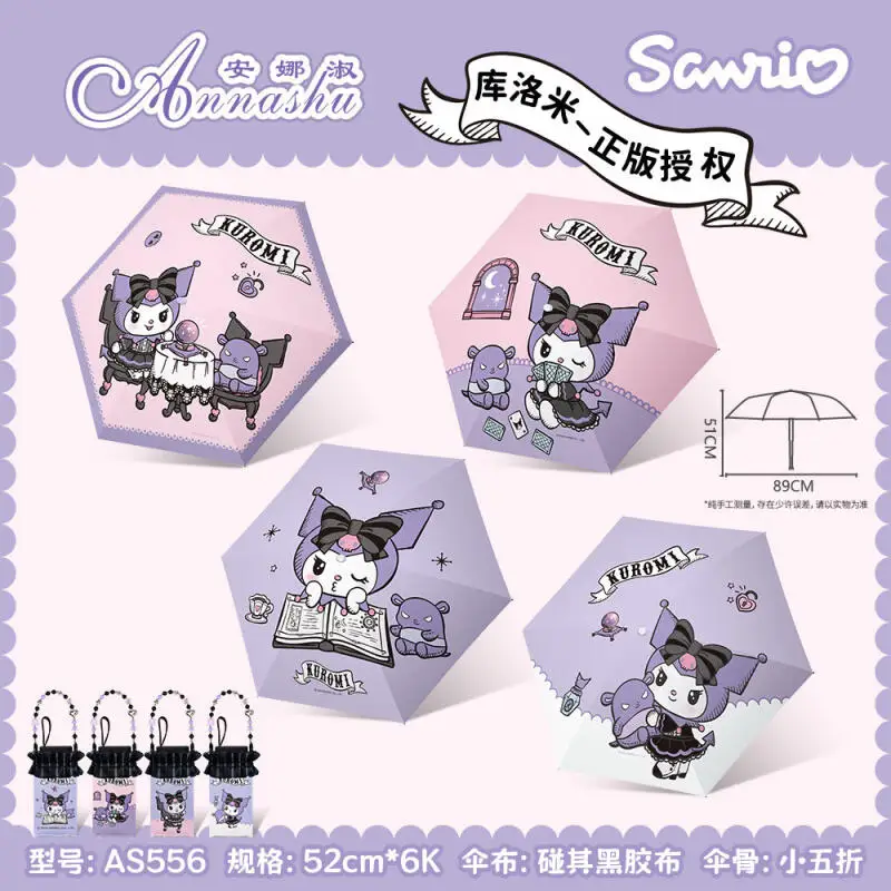 

Hot Sanrio Kuromi Manual Umbrella Kawaii Anime Cute Go Shopping Sunshine and Rain Dual-Purpose Convenient Petite Pocket Umbrella