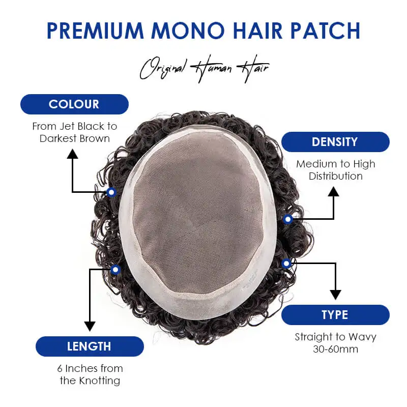 Peruca de cabelo natural para homens, prótese capilar, peruca mono e transparente, peruca respirável 100% humana, 6 ", 20mm