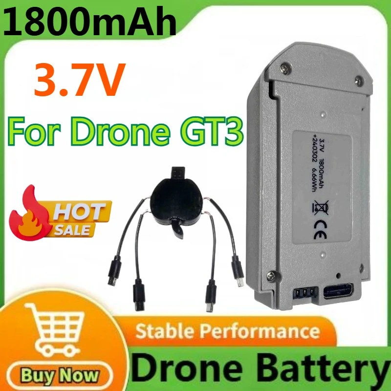 

GT3 Drone Battery 3.7V 1800mAh Battery for Drone GT3 GPS 8K Professional Avoidance FPV Foldable Quadcopter Toys+Charger
