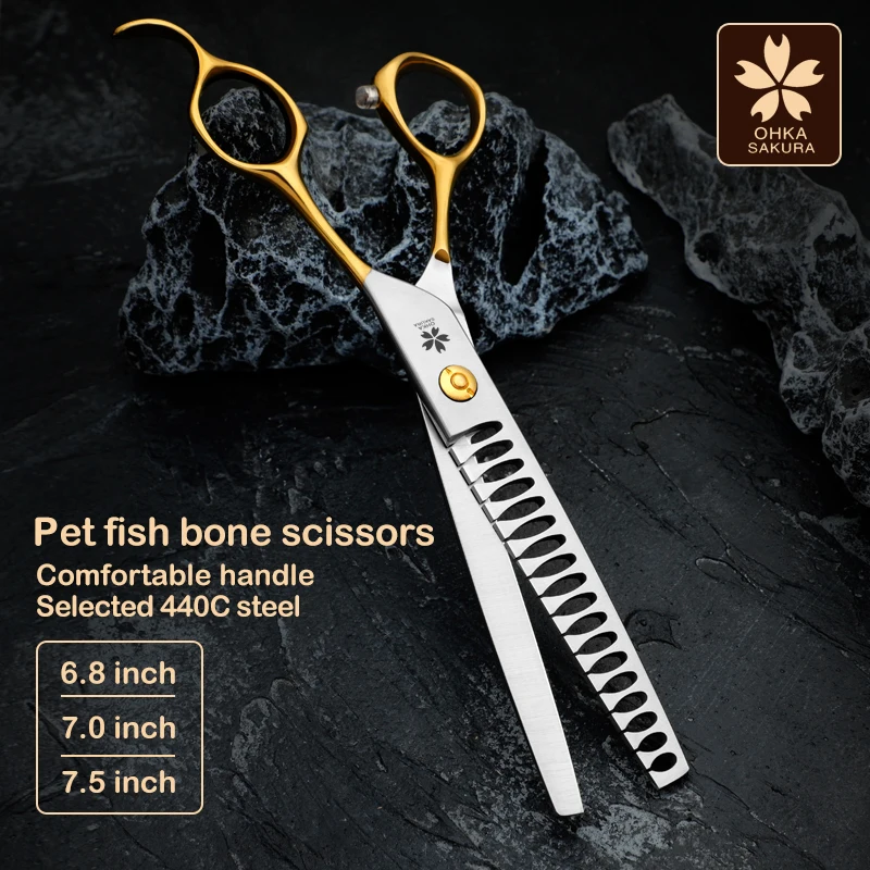 

Pet Grooming Scissors Gold Handle Fishbone Scissors Teddy Bichon Dog Trimming Professional Thinning Scissors