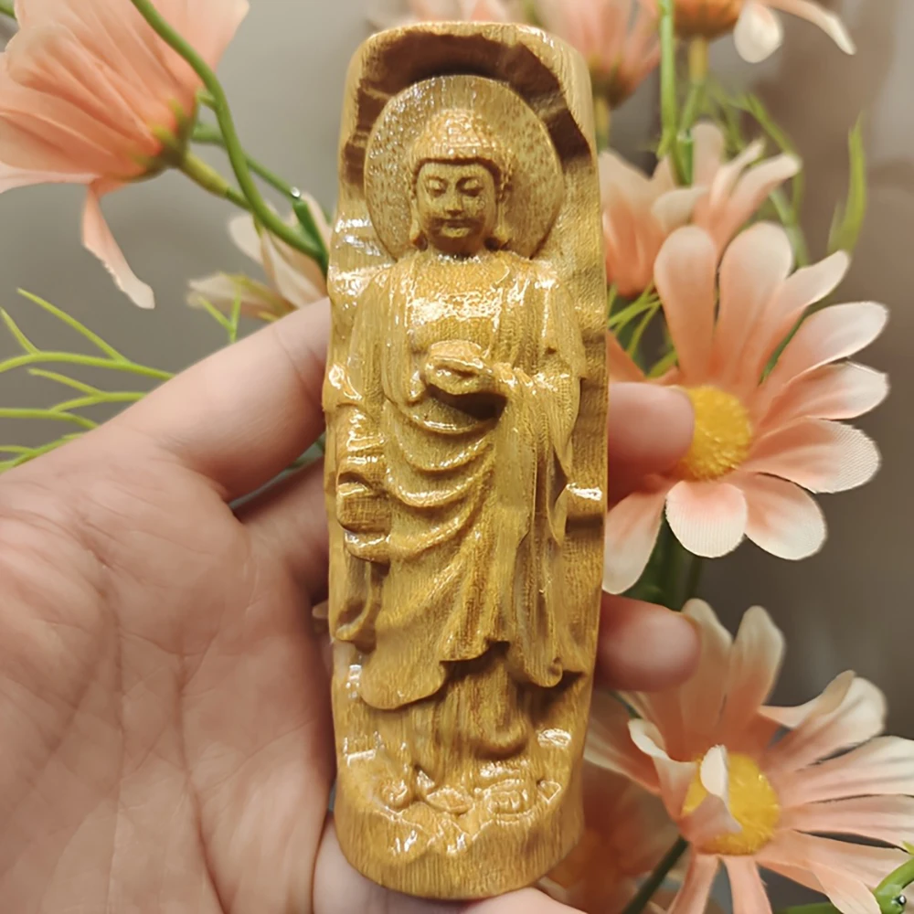 Three-Dimensional Solid Wood Buddha Statue Ornament, Suitable for Entryway Decoration, Dual-Scene Use in Study and Living Room, Natural Wood Grain Craftsmanship, a Carrier of Modern Home Aesthetics