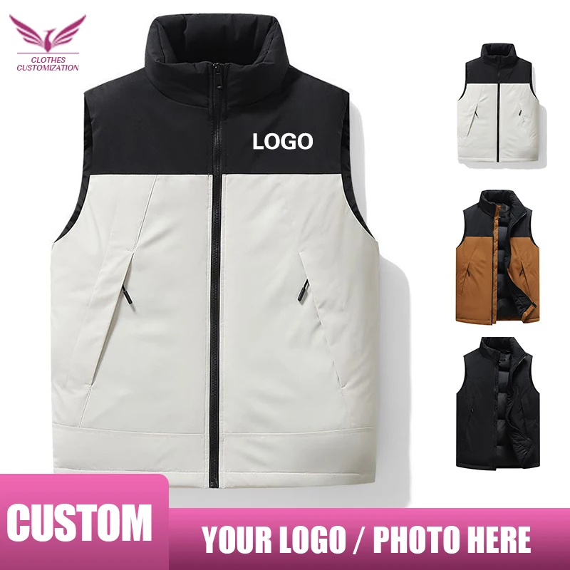 Custom logo Mens winter Sleeveless Jackets personality customaization Down Warmth Ultra Light Vest Jacket Autumn Casual Vest