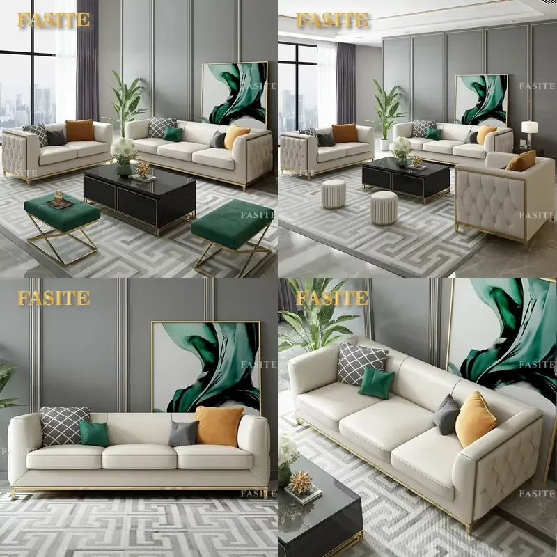 For Italian Modern Design Leather Sectional Sofa Wooden Frame Luxury Living Room Furniture Home Villa Decor Comfortable