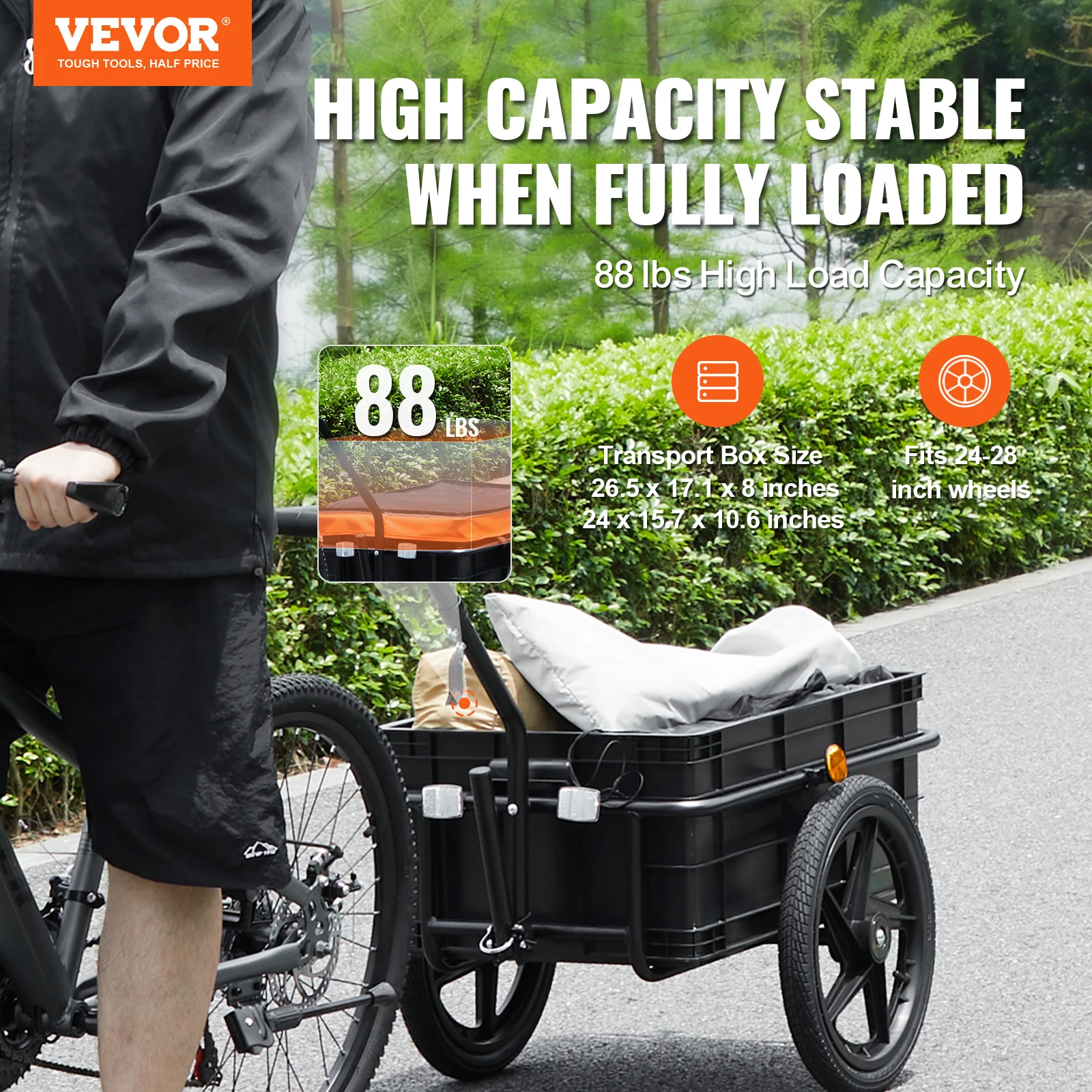 VEVOR Bike Cargo Trailer 88 lbs Load Capacity Foldable  with Universal Hitch Waterproof Cover 16