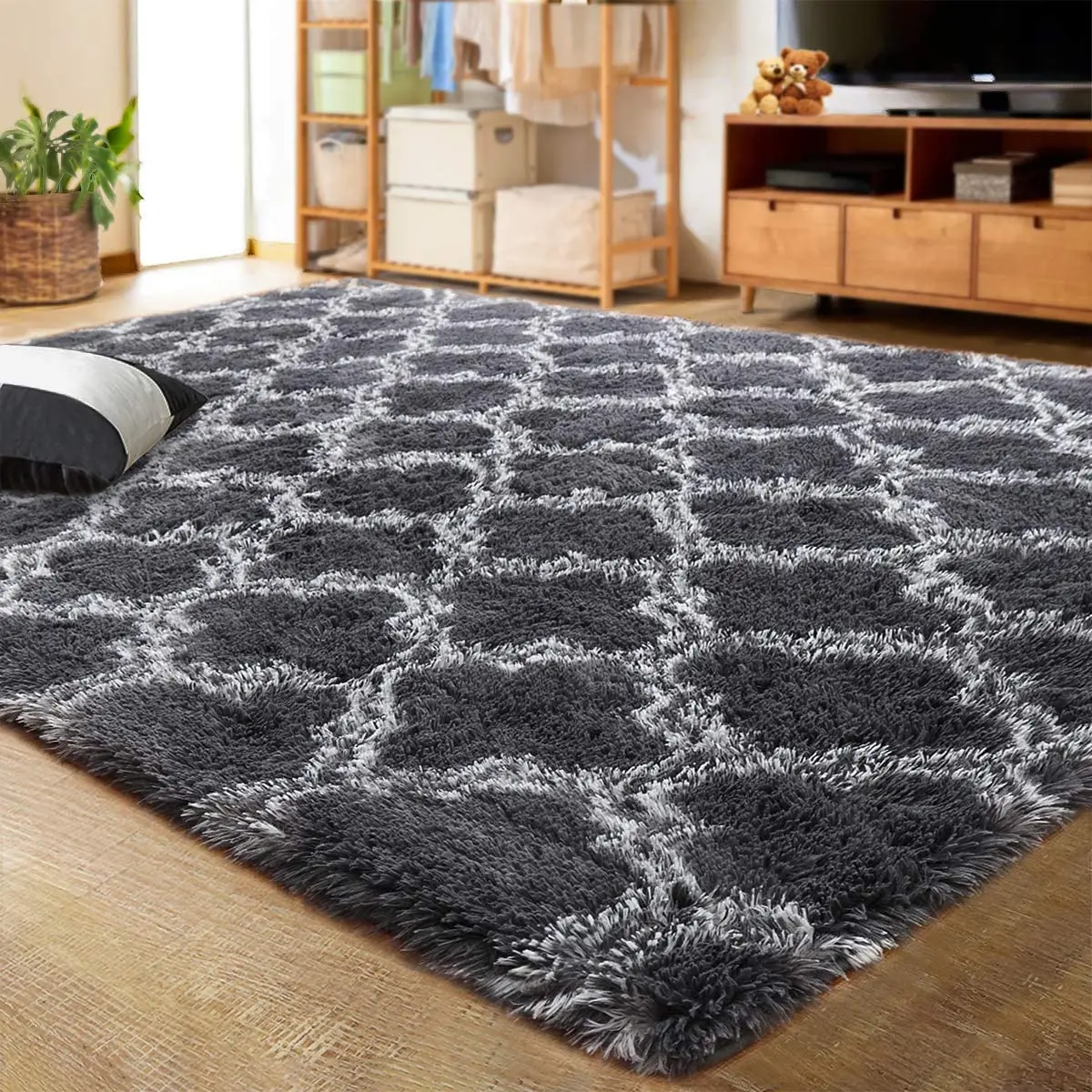 Luxury Shag Area Rug Living Room Carpets Modern Indoor Plush Fluffy Rugs Home Decor Geometric Rugs for Bedroom Girls Kids