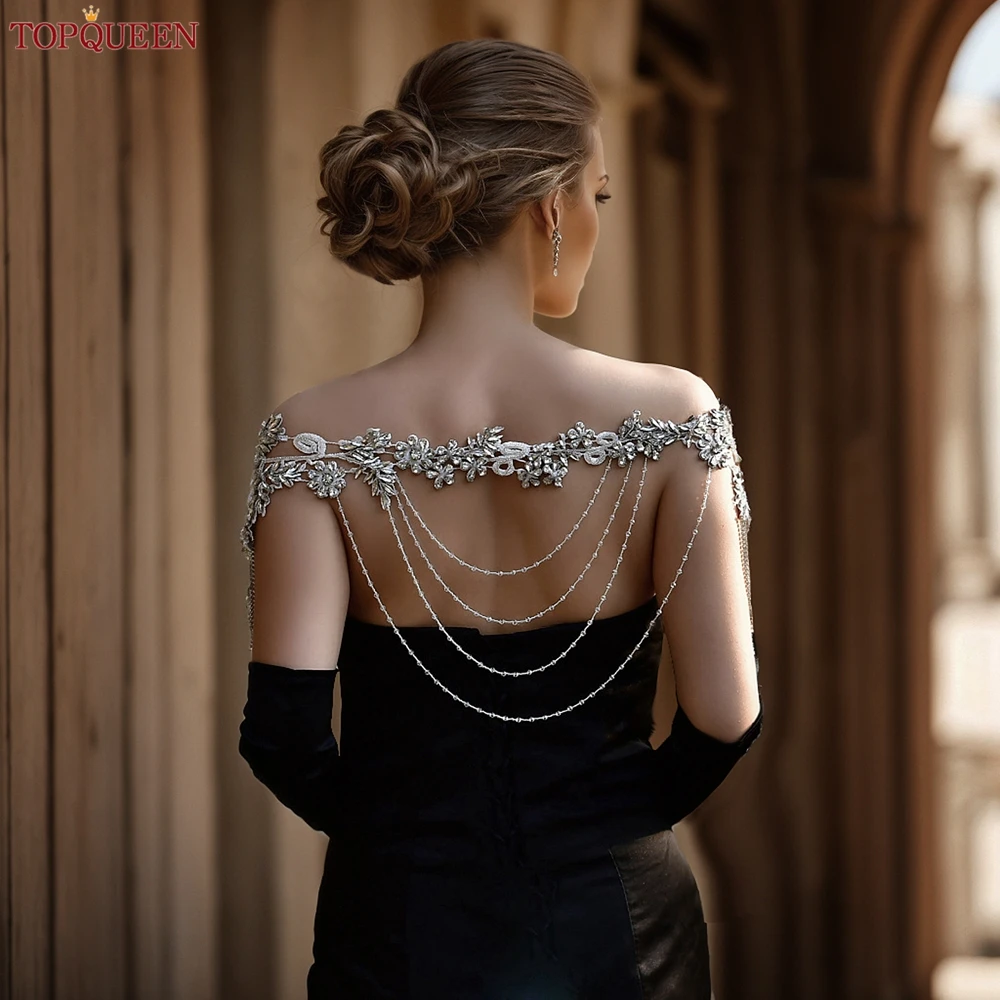 TOPQUEEN Bridal Shawl Tassel Chain Shoulder Chain Shoulder Straps Wedding Body Chain Jewelry Shoulder Decoration Shrug SG23A