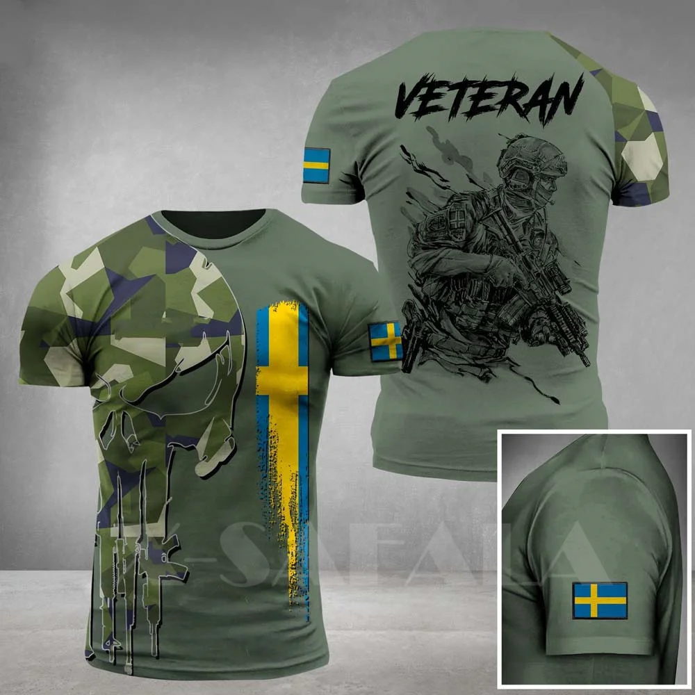 Sweden Soldier-ARMY-VETERAN Country Flag 3D Printed High Quality Milk Fiber T-shirt Summer Round Neck Men Female Casual Top-2