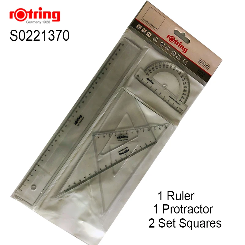 Rotring S0221370 ferramentas de desenho conjunto transferidor de régua triangular transparente quadrado