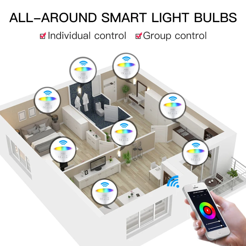 Aubess tuya gu10 wifi luz inteligente lâmpadas led rgbcw 5w pode ser escurecido lâmpadas vida inteligente controle remoto contro trabalho com alexa