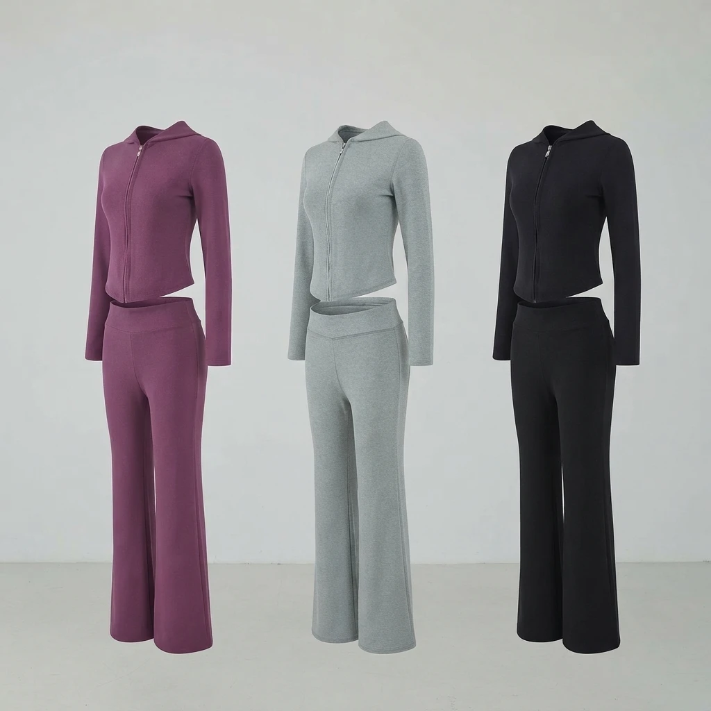European and American style women's clothing 2026 autumn new style sweet and spicy hooded zipper top high waist pants set