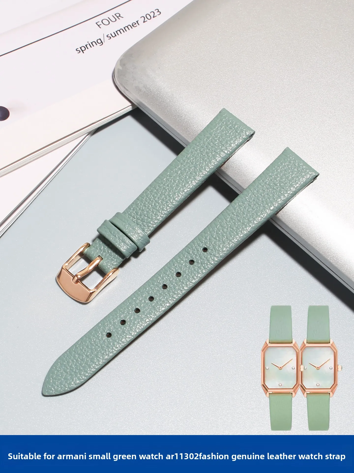 For Armani Small Green Watch AR11302 1959 11149 Fashion Ladies Soft Leather Watch Strap 14mm