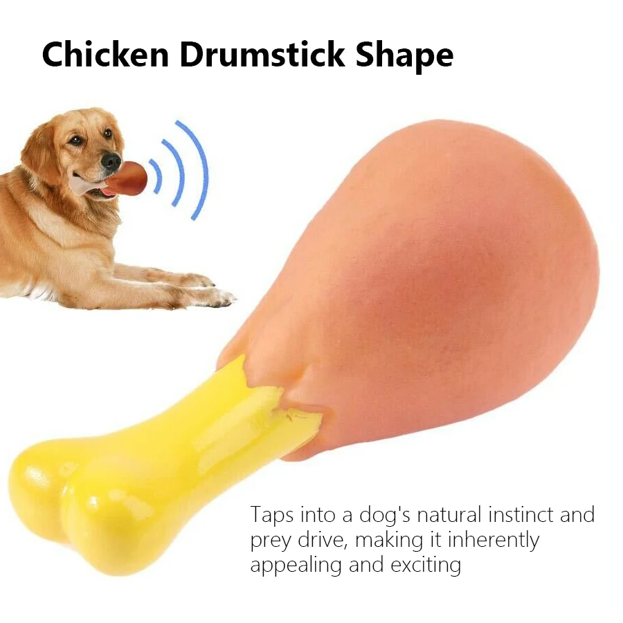 Robustes Kauspielzeug für Hunde aus Gummi in Form eines Hühnertrommelstöcks mit Quietscher für interaktives Welpenspiel – Detail 4
