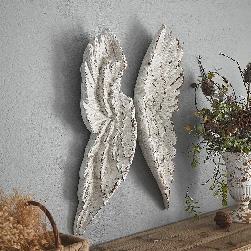 French retro angel wings pendant, old and broken wall decoration villa model room apartment background wall creativity