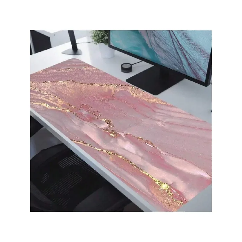 大型マウスパッド かわいいピンクのデスクマット デスクトップ用 ローズゴールドマーブル柄 コンピューター/PC/ラップトップ保護用ライティングパッド 学校/オフィス/自宅用