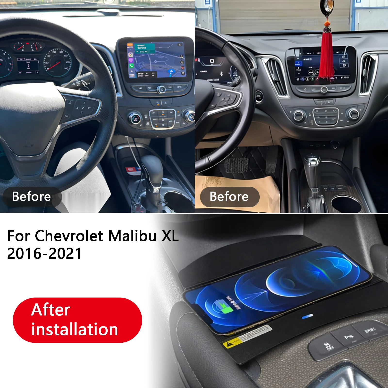 2 din para chevrolet malibu xl 2016-2021 console central do carro carregador de telefone rápido carregador sem fio placa de carregamento suporte de carregamento