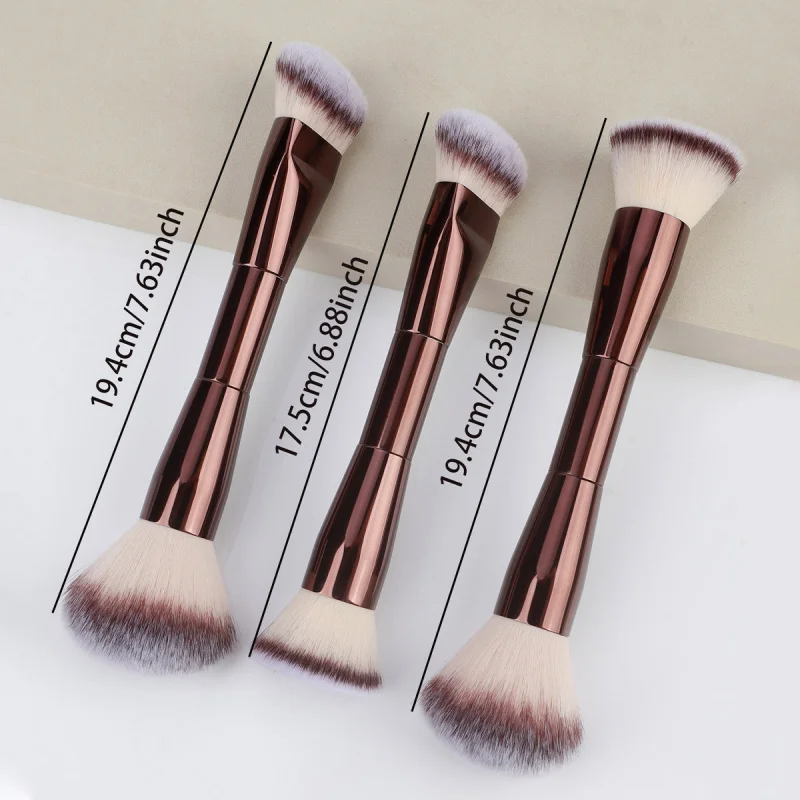 New Dual Foundation Brush Loose Powder Brush Contour Brush Soft Dual All-Aluminum Tube Makeup Brush Beauty