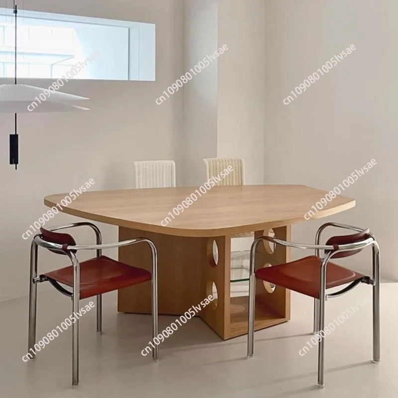Mid-Ancient Solid Wood Retro Style Nordic Corner Shaped Dining Table Modern Minimalist Designer Italian Desk