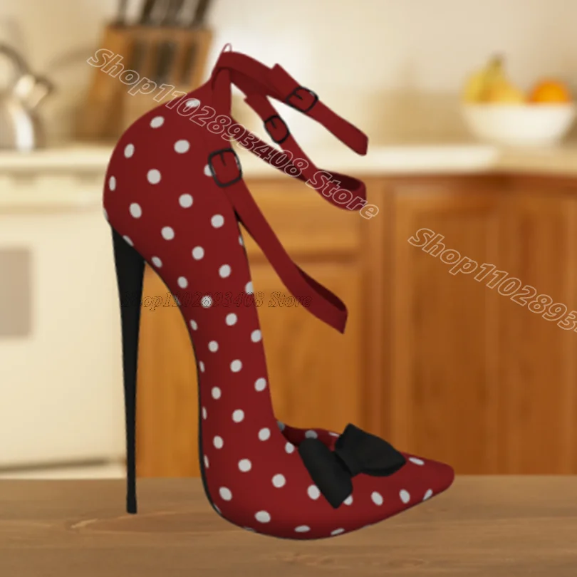 Pink Polka Dot Bowknot Pumps Round Toe Stiletto British Style Women Casual Dress Elegant Spring Sexy Pumps Zapatos Para Mujere