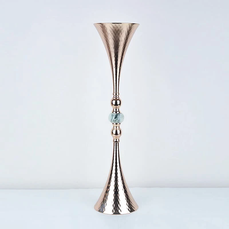 10PCS Luxury Gold Vase Trumpet Shape Ceramic Wedding Table Centerpieces Event Road Lead Delicate Flower Vases For Home Decor