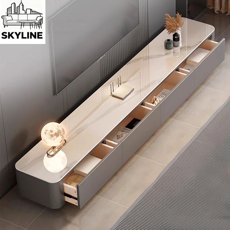 Modern Chinese Mobile Luxury TV Cabinet with Open Display Storage, Multi-purpose Living Room TV Console