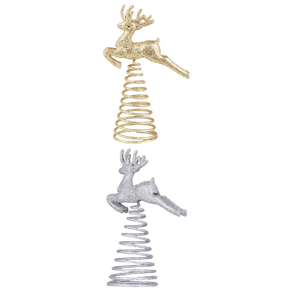 

2Pcs Christmas Tree Star Elk Shape Iron Art Decoration Xmas Tree Treetop Ornament Creative Xmas Festival Decor Party