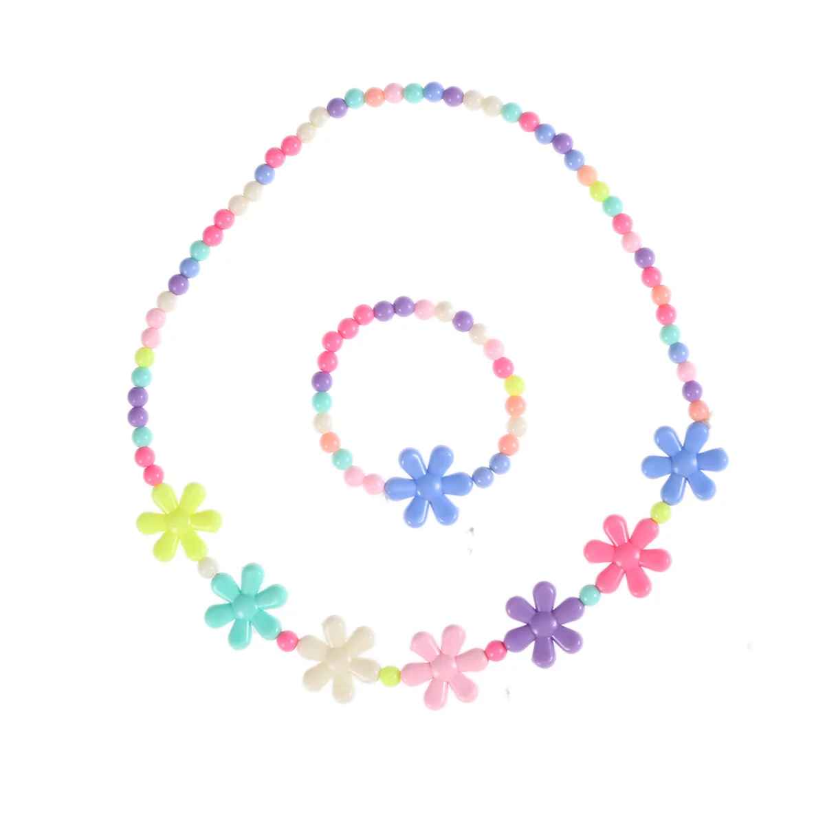 ชุดสร้อยคอและกำไลข้อมือสีลูกกวาดสำหรับเด็กผู้หญิง ลายดอกไม้ เครื่องประดับเรืองแสง ของชำร่วยงานปาร์ตี้ ของขวัญสำหรับเด็ก งานวันเกิด งานแต่งงาน