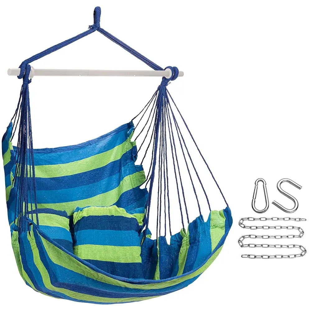 

Stylish Swing Chair - Fine Cotton Weave For Super Comfort & Durability - Hanging Hammo Chair W/2 Seat Cushions- Portable