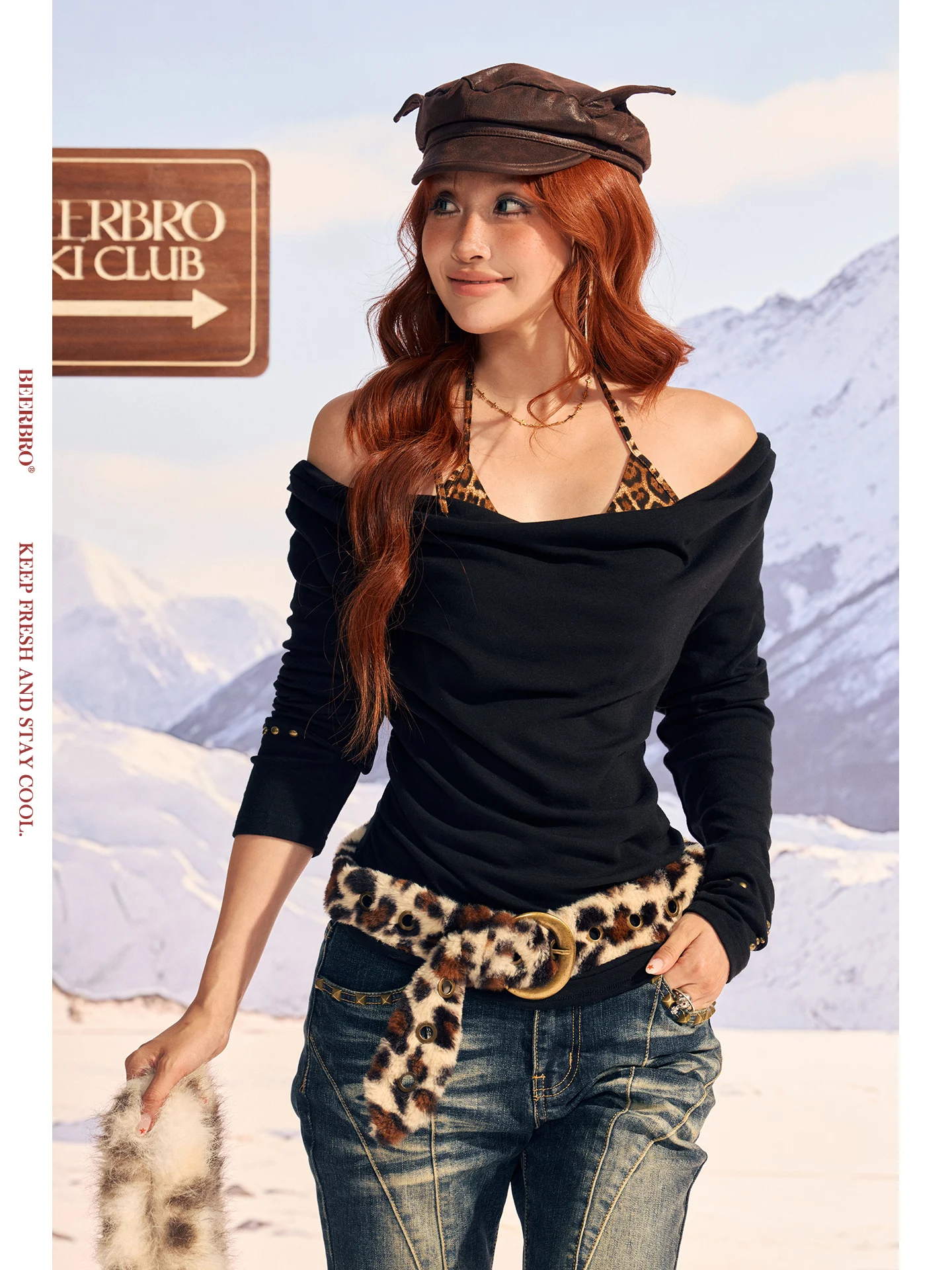 

Комплект BeerBro Rebellious Cetition: Эластичный трикотажный комплект из двух предметов с леопардовым принтом для женщин, повседневный, с длинными рукавами, в стиле Spicy Girl.