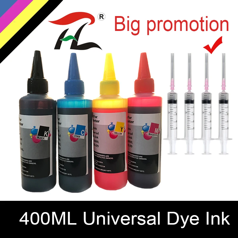 HTL 4PK 100ML Universal Refill Ink kit for Epson for Canon for HP for Brother Inkjet Printer CISS Cartridge Printer Ink