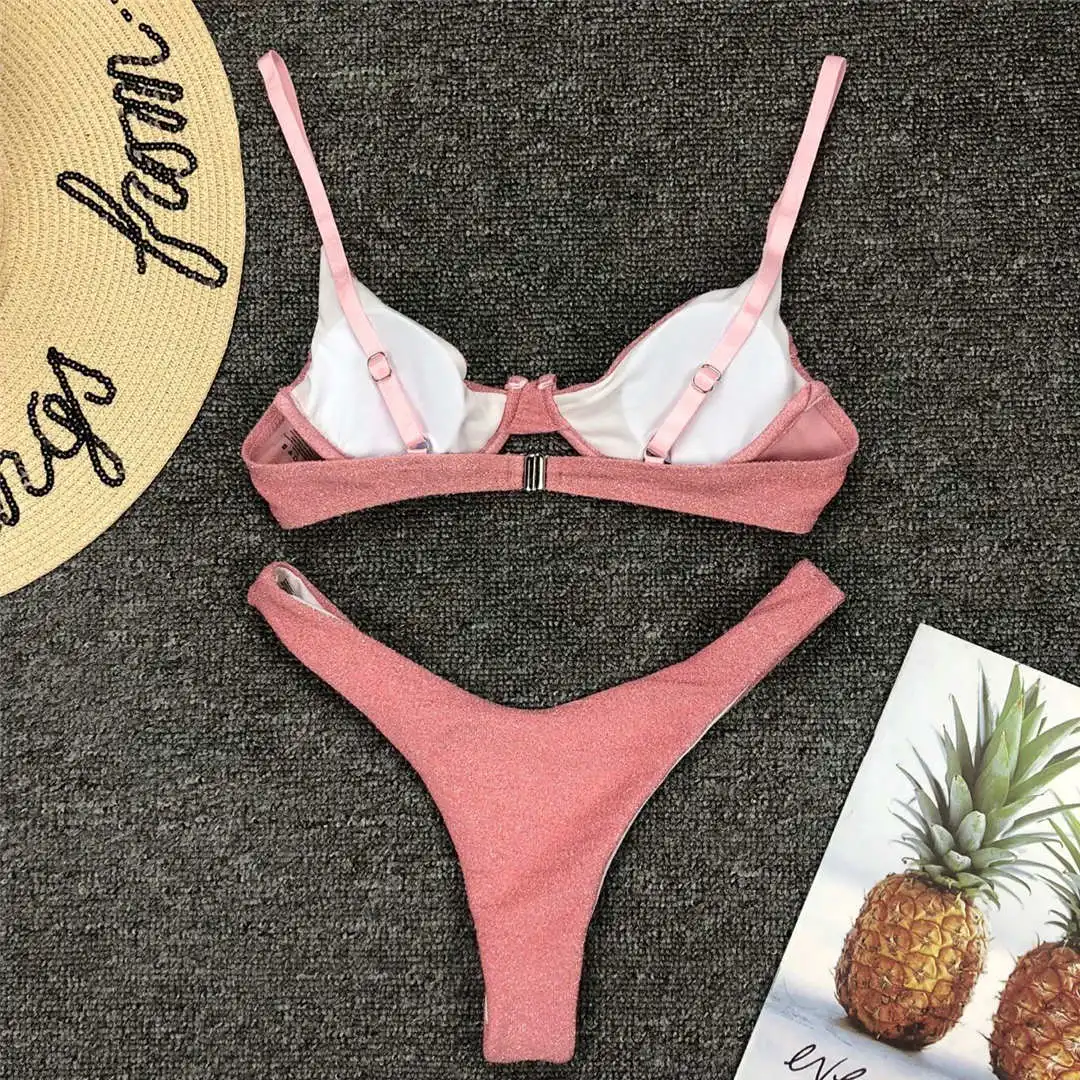 Glitzernder, funkelnder Bikini mit hohem Beinausschnitt, Damen-Badebekleidung, zweiteiliger Bikini-Set, Badeanzug, Damen V1251 – Detail 14