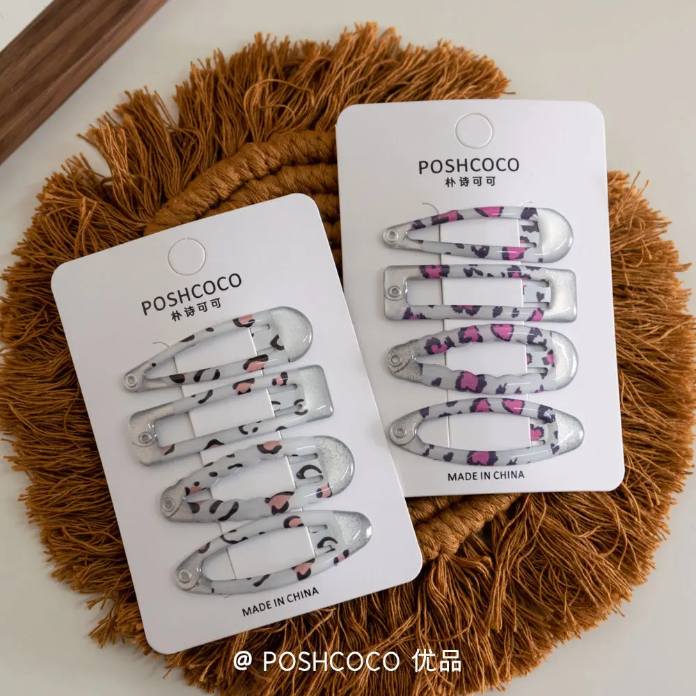 

Colorblock Hair Clips 4PCS Set Leopard Geometric Pattern Snap Clips Gentle No Damage Accessories