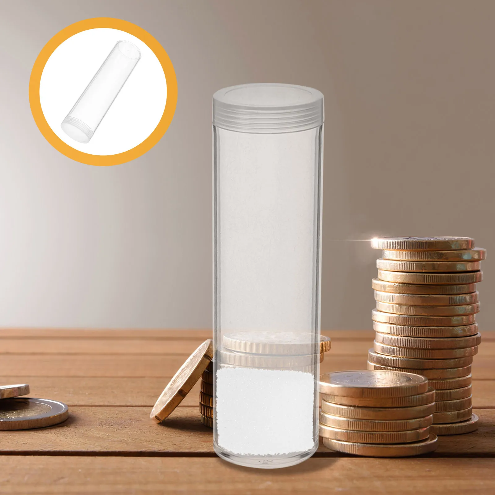 

6pcs 19Mm Transparent Storage Tube Plastic Quarter Holder With Cap For Coin Collecting Money Management Storage Tubes Caps Coin