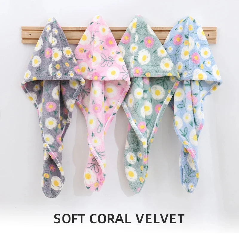 

1 шт. Комплект для сушки волос: полотенце-тюрбан из кораллового флиса, впитывающее, для душа, быстросохнущее, мягкое, для укладки волос
