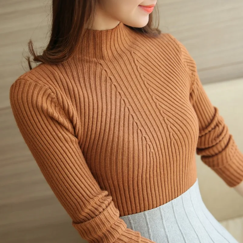 Elegant Solid Long Sleeve Tops Femme Fashion Soft Warm Slim Sweater 2023 Winter Turtleneck Pullover Casual Women Clothes 5218 50