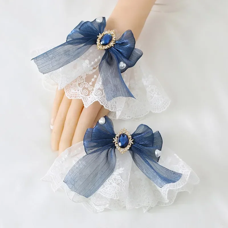 1Pair Hand Sleeve Sweet Lolita Hand Wrist Cuffs Multicolor Japanese Bowknot Lace Trim Practic Dance Wear Clothing Accessories