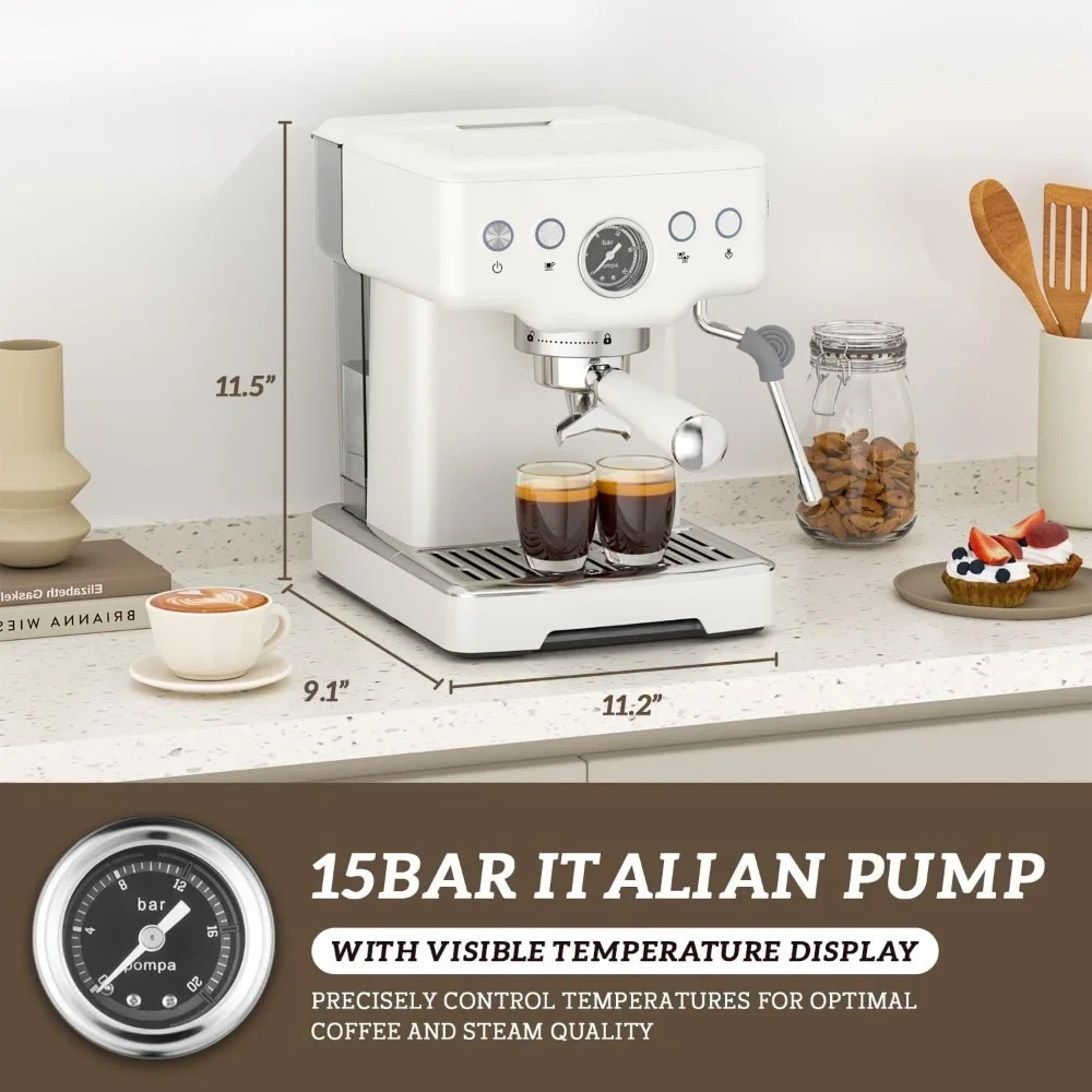 Espresso Machine with Milk Frother Steam Wand, 1450W Professional Coffee Machine 1.8L Removable Water Tank, 5 Bar Coffee Machine