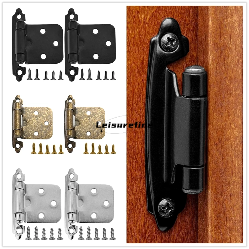 2pcs Self Closing Cabinet Door Hinges w/screws Carbon steel Black/Silver/Antique Bronze 7cm Flush Mount Kitchen Chest Anti-noise