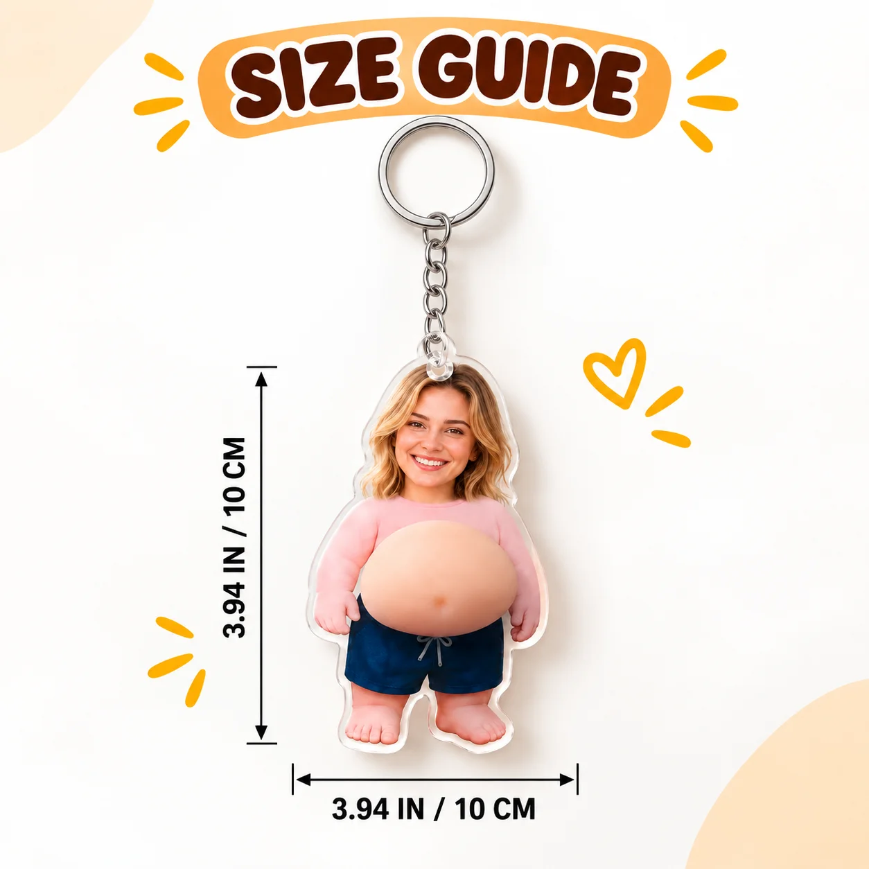 Custom Acrylic Keychain Personalized Photo Keychain 10x10cm Funny Silicone Belly Squishy Charm Key Ring Gift for Bags Friends