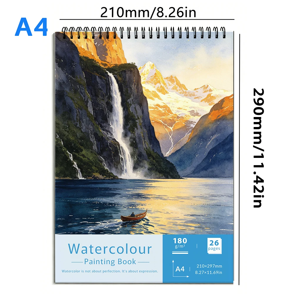 Lightweight Watercolor Sketch Pad, 180gsm Delicately Textured Drawing Paper 26 Sheets, Mild Water Absorbency, Travel-Friendly Ar