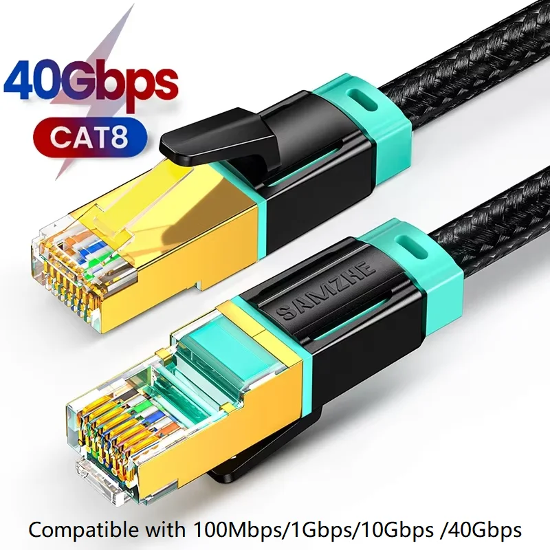 Samzhe Cat8 Ethernet Kabel Sftp 40Gbps Super Speed RJ45 Netwerk Kabel Vergulde Connector Voor Router Modem CAT8/7/6 Lan Kabel
